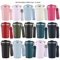 Mug à café isotherme à double paroi de 380 ml en acier inoxydable 304, gobelet portable à couvercle rabattable, gourde réutilisable avec cordon de transport