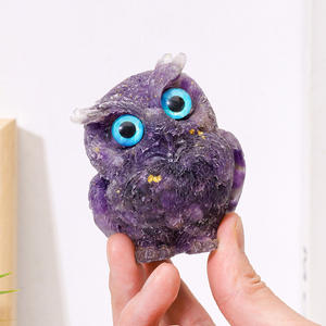 Statuetta di Gufo in Resina con Cristalli Naturali, Ornamento da Scrivania per Casa, Regalo Artigianale in Cristallo - Product Image 3