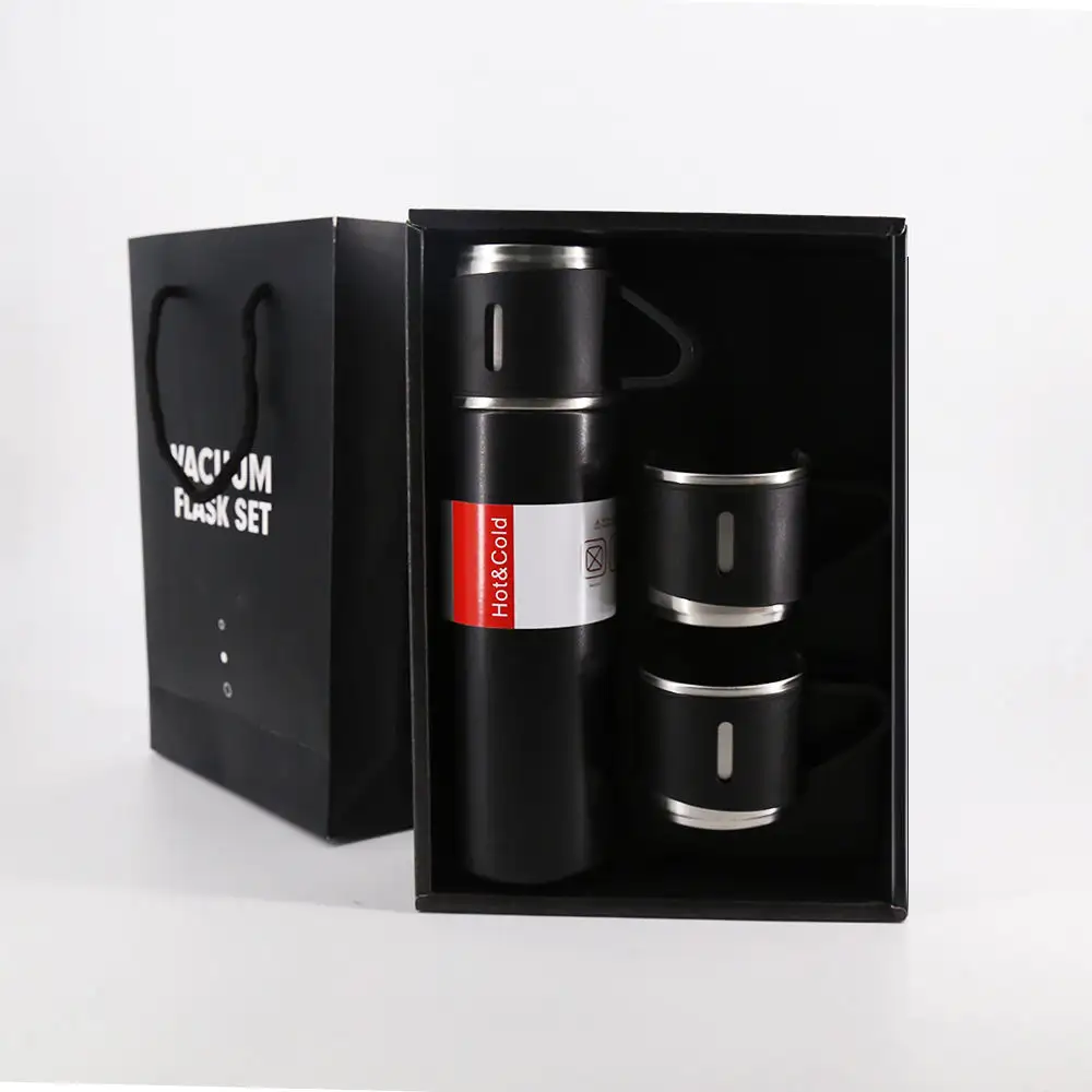 With 3 Lids Business 500ml Gift Box Set Portable Thermos Cup Set Stainless Steel Thermos Cup Travel Vacuum Flask Gift Set