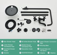 Système de douche thermostatique moderne en laiton noir mat avec pommeau de douche carré de 8 pouces, douchette à effet pluie, bec de baignoire et robinet à quatre poignées