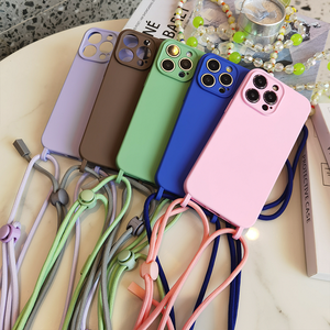 Custodia per telefono con cordino a tracolla regolabile per 16 15 14 <span class=keywords><strong>13</strong></span> 12 11 <span class=keywords><strong>Pro</strong></span> <span class=keywords><strong>Max</strong></span> 16Pro puntuale con foro per <span class=keywords><strong>fotocamera</strong></span> placcato in Silicone - Product Image 1