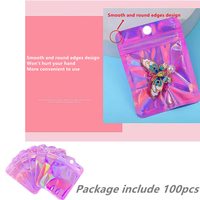Sachets refermables holographiques à triple soudure avec trou de suspension pour bijoux, bonbons et présentation de bijoux