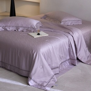 Vente chaude <span class=keywords><strong>violet</strong></span> couleur unie linge de lit 1.8m couvertures 2 taies d'oreiller douces Lyocell coton housse de couette reine taille ensemble de literie - Product Image 4