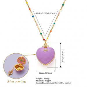 Nouveau Collier Pendentif Cœur Rose Romantique Tendance avec Zircon et Pentagramme en Cuivre, Boîte à Phases Ouvertes/fermées, Bijou Cadeau Amusant - Product Image 6