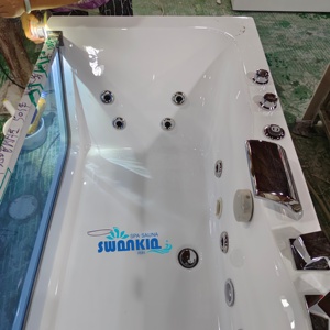 Swankia Doppel LED Wasserfall Marmor feste Oberfläche Dusche Combo Luxus romantische Hotel Apartment Massage Spa Badewannen und Whirlpool - Product Image 2
