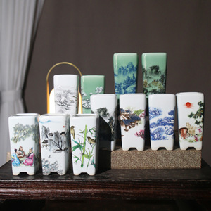 Square Cylindrical Purple Clay Flower Pots <b>Handmade</b> Painted Bonsai Planters Small Decorative <b>Pottery</b> For Indoor Outdoor Use - Product Image 1