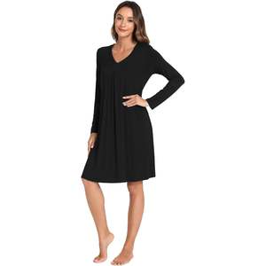 Custom Bamboo Women's Nightgown <b>Long</b> <b>Sleeve</b> V Neck Sleepwear <b>With</b> Pockets Solid <b>Long</b> <b>Sleeves</b> <b>Night</b> <b>Dress</b> Pajama <b>Dress</b> - Product Image 2