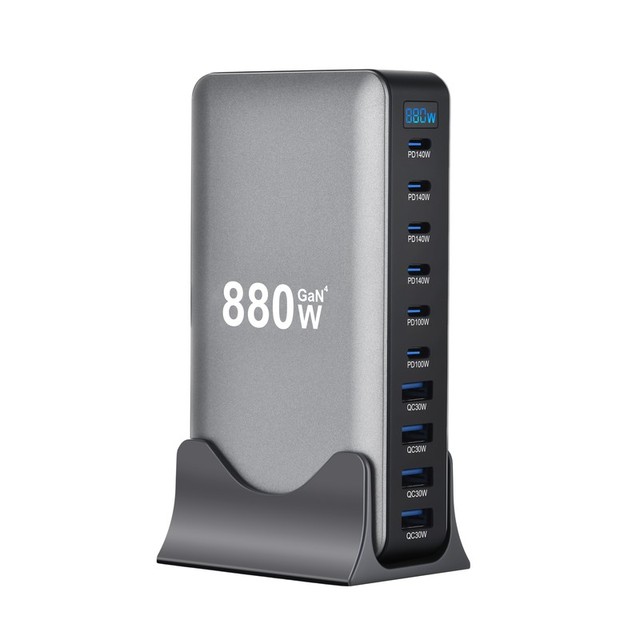 Factory Wholesale 880W GaN Desktop Charger 10 Port USB C PD3.1 Fast Charging Hub for Laptop for Tablet OEM ODM
