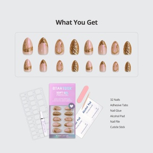 BTARTBOX Faux Ongles en Gel Souple à Presser en Gros, Courts Amande, Luxe 3D Doré, à Coller avec Colle - Product Image 3