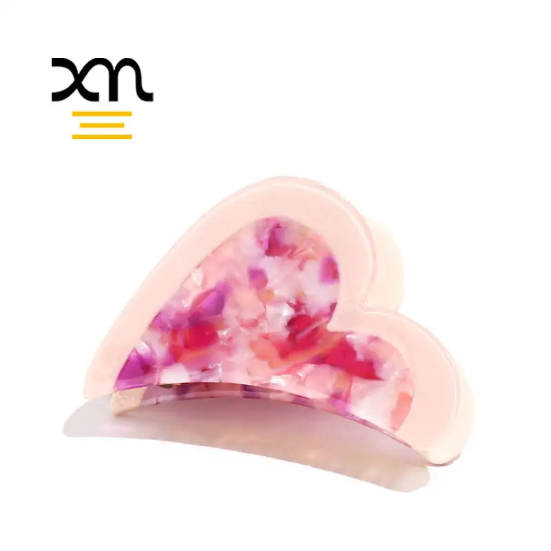XinMei özelleştirilmiş adı logo sevgililer günü asetat pençe klipler tatlı kalp şekli saç tokası pençeleri iki ton pembe saç kelepçeleri kore