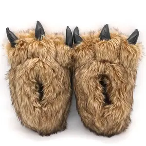 Custom Novelty cute fluffy fur Animal Stuffed Funny Fluffy Bear Paw Furry Animal Paw Slippers Funny Claw Paw Slippers