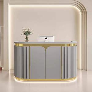 Bureau de réception moderne en bois avec éclairage LED, design écologique, finition brillante durable pour usage commercial dans les spas et salons de beauté - Product Image 5
