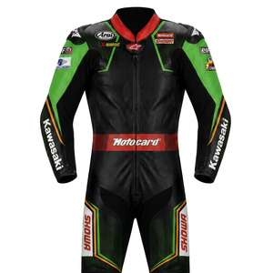 Combinaison de moto Rawasaki en cuir premium MotoCP Racing 1 pièce, équipement de conduite avec bosse niveau 2 CE, sur mesure - Product Image 1