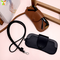 Étui à lunettes portable en cuir semi-rigide rayé rectangulaire avec clip à bouton, prêt à être expédié