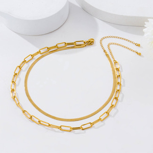 Collar de Cadena Plana Tipo Serpiente, Chapado en Oro de 18K, Joyería de Cobre y Acero Inoxidable con Cadena de Extensión Tanjing - Product Image 1