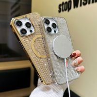 Coque de téléphone de luxe plaquée, magnétique, avec strass scintillants pour iPhone 18 17 16 15 14 Pro Max, compatible avec la charge sans fil