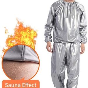Ensemble de combinaison de sauna gris argenté rayé noir pour fitness et exercice, tailles S M L XL 2XL 3XL 4XL, en fibre chlorée légère haute densité - Product Image 2