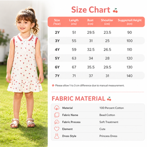 Vestito Polo Casual da <span class=keywords><strong>Bambina</strong></span> con Stampa Ciliegie, 100% Cotone, Senza Maniche, Orlo con Volant, Lunghezza al Ginocchio, Estivo, Disponibile all'Ingrosso - Product Image 4