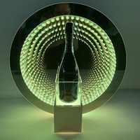 Présentoir à vin VIP en acrylique avec miroir infini LED rond pour bouteille de champagne, idéal pour les bars et les discothèques
