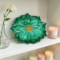 Assiette de service en verre avec centre floral 3D doré, pour mariage, banquet, décoration de la maison, plat en verre, centre de table, restaurant, goûter