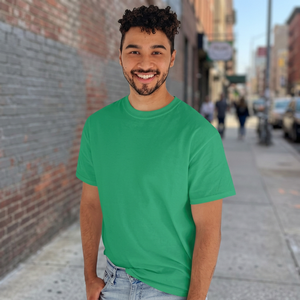 Camiseta de Algodón para Hombre, Cuello Redondo, Manga Corta, Corte Regular, Color Verde, Diseño Liso Teñido, Estilo Casual - Product Image 4