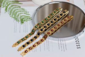 Bracelet masseur en titane plaqué or pour hommes femmes bijoux de couple tendance pierre d'énergie tourmaline réglable en acier inoxydable - Product Image 3