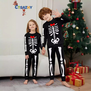 Conjunto de <span class=keywords><strong>Pijamas</strong></span> Suaves de Otoño <span class=keywords><strong>para</strong></span> Padres e Hijos, Diseño de Calaveras y Huesos Estilo Europeo Americano, Disfraz <span class=keywords><strong>para</strong></span> <span class=keywords><strong>Adultos</strong></span>, Niños y Bebés - Product Image 3