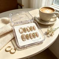 Faux ongles en acrylique français à presser, forme carrée, 10 pièces, avec colle, pré-dessinés, extra longs, motif œil de chat abricot, pour usage quotidien