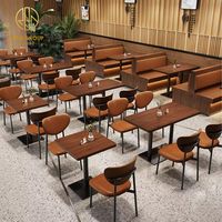 Mobilier moderne carré en bois d'orme marron en cuir pour café de restauration rapide table et chaise de stand de canapé pour restaurant