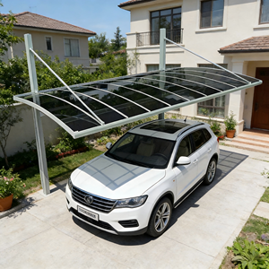Structure en aluminium robuste, carport simple avec <span class=keywords><strong>toit</strong></span> arqué, abri fixe attaché au <span class=keywords><strong>toit</strong></span>, résistant aux UV et imperméable - Product Image 2