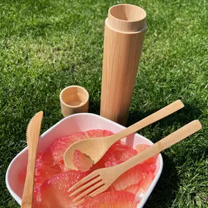 2024 Hot Selling Organic Bamboo Travel Utensils Flatware Tableware Cutlery Set Chopsticks Reusable Bamboo Spoon Knife Fork Straw