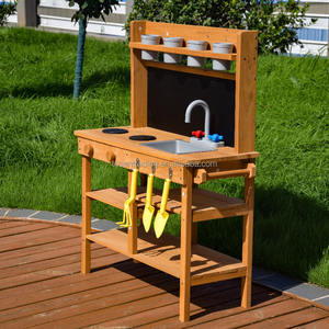 Ensemble de cuisine de jeu d'extérieur en bois pour enfants avec tableau noir et étagère de rangement, idéal pour le jardin - Vente en gros - Product Image 6