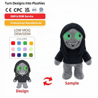 Fabricant de jouets en peluche personnalisés, faible MOQ, monstres souriants à capuche de dessin animé, décorations sur le thème du cirque, jouets en peluche personnalisés à faible MOQ