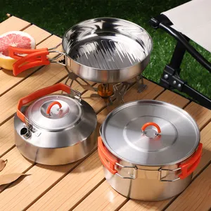 Stainless Steel Environmentally Friendly Outdoor Camping Cooking Set Easy To Carry Folding Kettle Boiling Portable Tableware