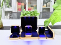 Boîte à bijoux LED octogonale dorée, éclairée, avec logo personnalisé, emballage cadeau