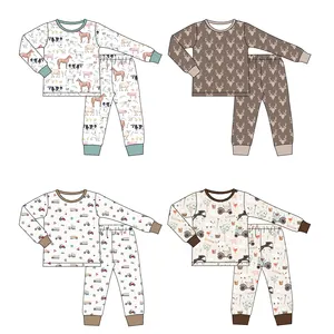 Factory Direct Child's Round Neck Long Sleeve Boy And Girl Sleepwear Cartoon Printed Cotton Kid's Pajamas