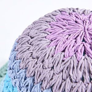 Nouveau Chapeau Bob en Paille Crocheté à la Main pour Femme, Couleurs Dégradées Arc-en-ciel, Collection Été 2025 - Product Image 3