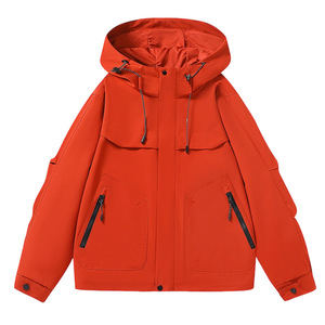 Outdoor Hooded Windproof Jacket Unisex Full Sleeve Solid Color With Printing Workwear - Product Image 3