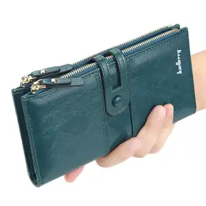 2024 Fashion Soft Oil Wax Leather Card Holder Wallet With Hasp Long Luxury Ladies Clutch Women Phone Wallet Purse Wholesale