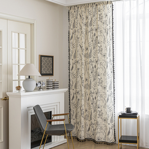 Rideaux transparents en polyester crème bohème avec imprimés botaniques <span class=keywords><strong>gris</strong></span> glands noirs motif végétal fluide pour décor de chambre à coucher de salon - Product Image 5