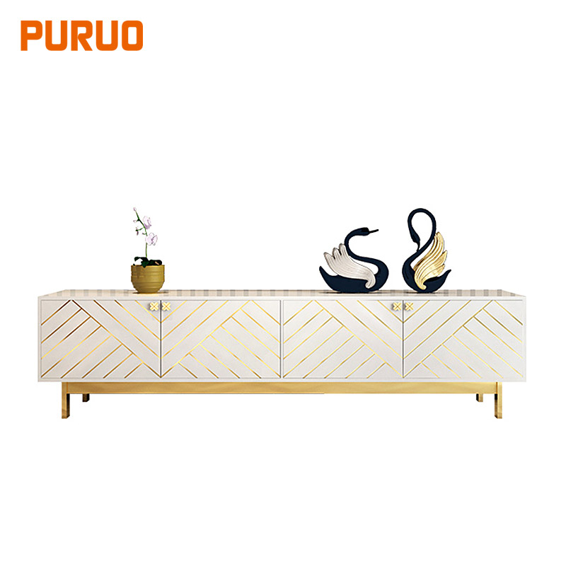 Мебель для дома в европейском стиле из закаленного стекла, Мраморная нержавеющая сталь с DMF деревянным ТВ-тумбочкой, подставка для телевизора