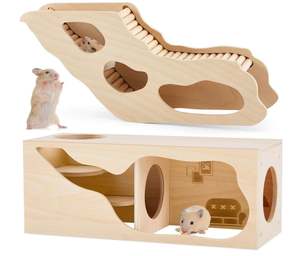 2 uds casas de hámster y escondites juego de túnel de hámster casa de madera para hámster con escalera de escalada jerbos erizos <span class=keywords><strong>ratas</strong></span> ratones - Product Image 1