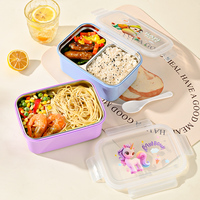 Récipient d'emballage alimentaire réutilisable portable en gros 800ml 304 acier inoxydable enfants boîte à lunch Rectangle dessin animé Bento boîte à lunch