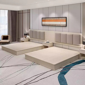 Hotel Bedroom Set Wooden Single Twin Upholstered Bed Frame With <b>Headboard</b> Nightstand TV Cabinet Desk Wardrobe for 3 Star Hotels - Product Image 4