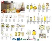 LAKOTTO 300ml glazen beker met bedrukking fruit aardbei citroen patroon drinkbeker voor ontbijt picknick feest aangepast patroon