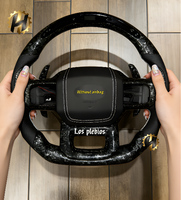 Volante Deportivo Personalizado HZ para F150 XLT Raptor 2019-2025, de Fibra de Carbono Forjada Roja, 35 mm, con Empuñaduras de Cuero Negro Perforado