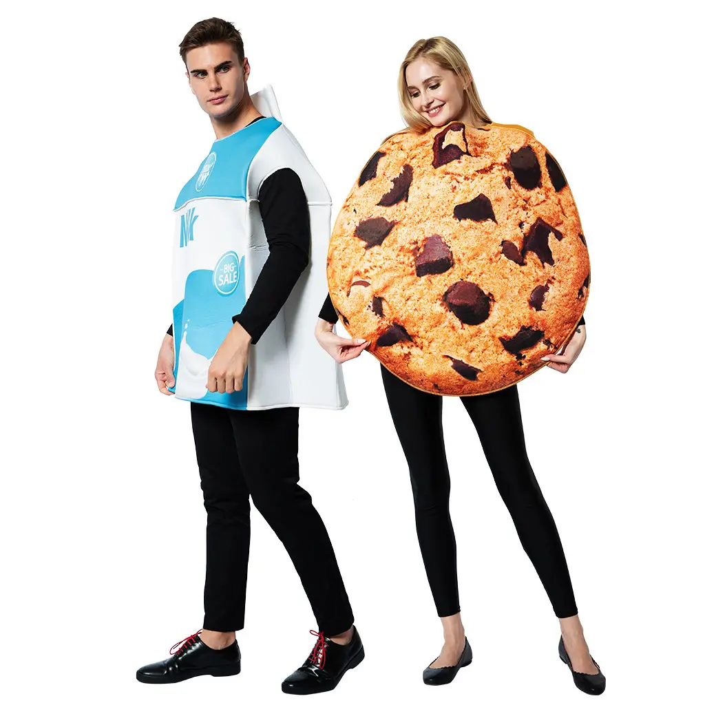 Halloween Vui Sữa Và Cookie Couple Trang Phục Thanh Bên Giai Đoạn Hiệu Suất Thực Phẩm Trang Phục Cho Người Lớn Và Trẻ Em