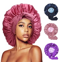 Gorro de satén Amygirl para mujer, gorro de dormir, bandas de corbata, correas de Jersey largas elásticas, envolturas de pelo sedoso de 12 pulgadas, 15 colores