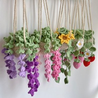 Vente en gros de plantes suspendues au crochet faites à la main pour rétroviseur de voiture, panier de fleurs tricoté, mini pendentif pour décoration de voiture, cadeaux