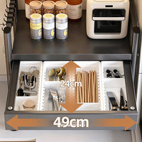 Support double pour micro-ondes, étagère de cuisine sur pied, étagère de rangement pour four à micro-ondes, étagère de four réglable avec tiroirs coulissants